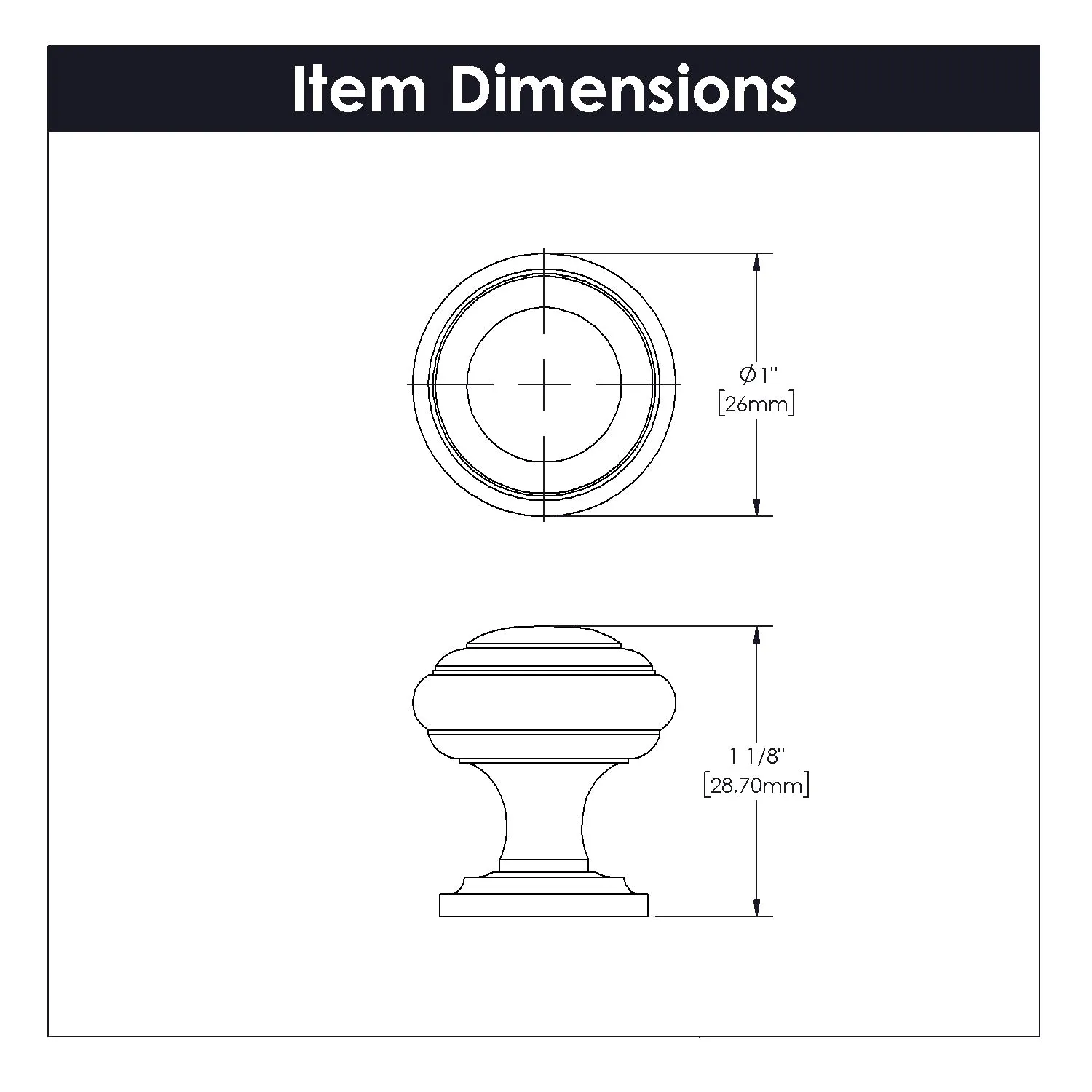 1 inch (25mm) Zephyr Cabinet Knob