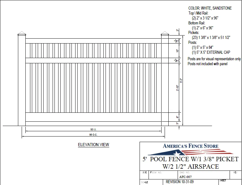 AFC-007   5' Tall x 8' Wide Pool Fence with 2-1/2" Air Space