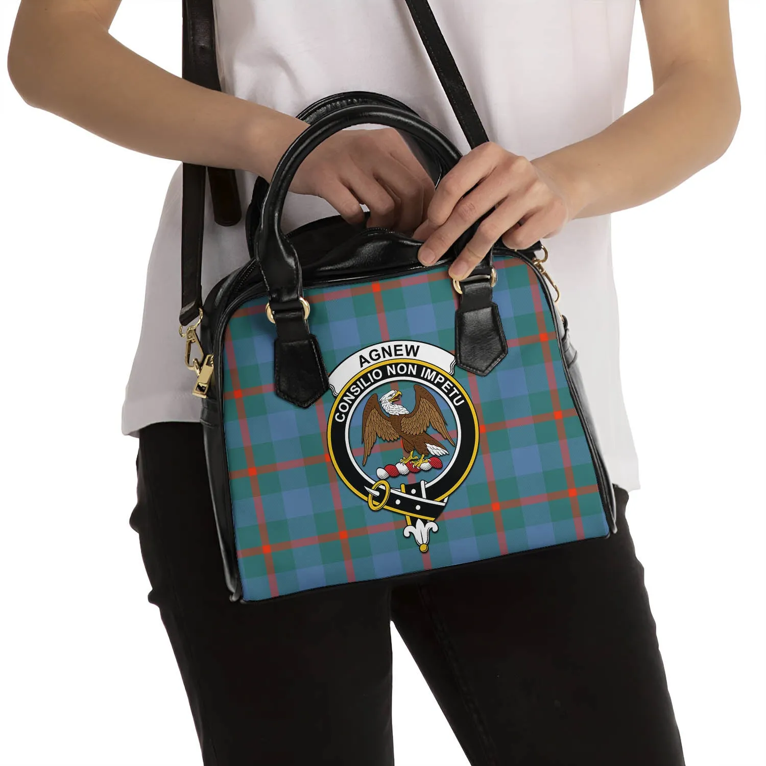 Agnew Ancient Tartan Shoulder Handbags with Family Crest