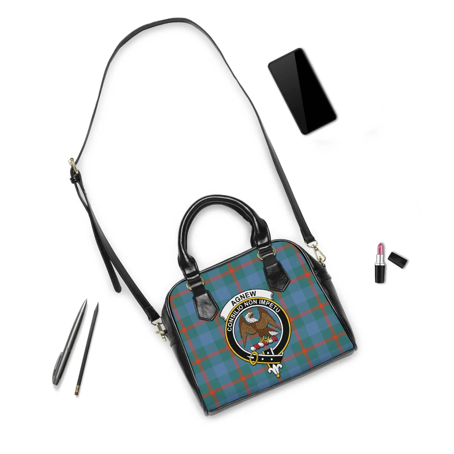 Agnew Ancient Tartan Shoulder Handbags with Family Crest