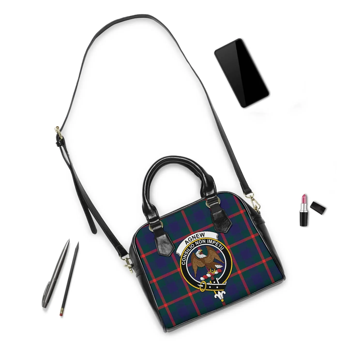 Agnew Tartan Shoulder Handbags with Family Crest