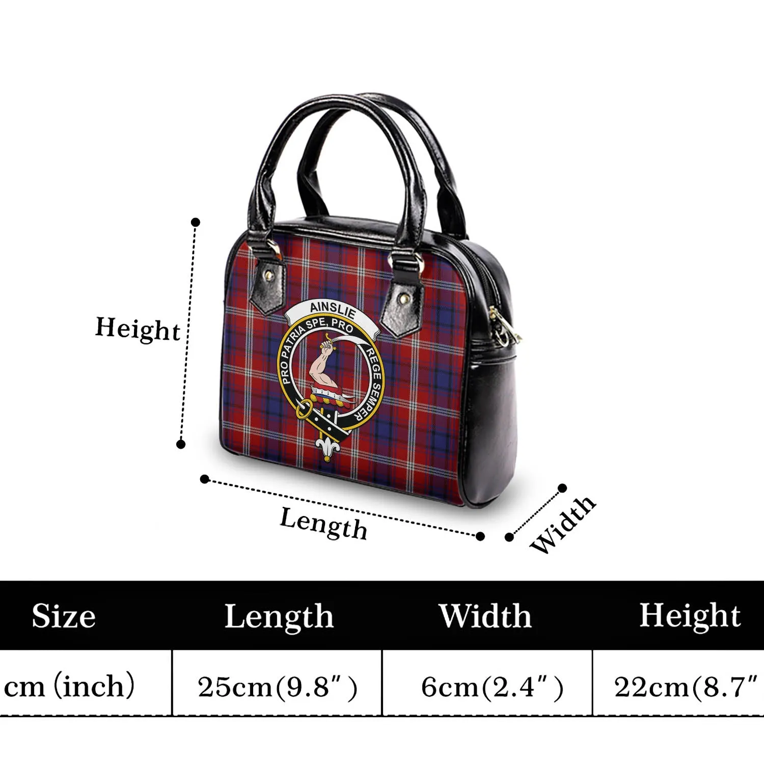 Ainslie Tartan Shoulder Handbags with Family Crest