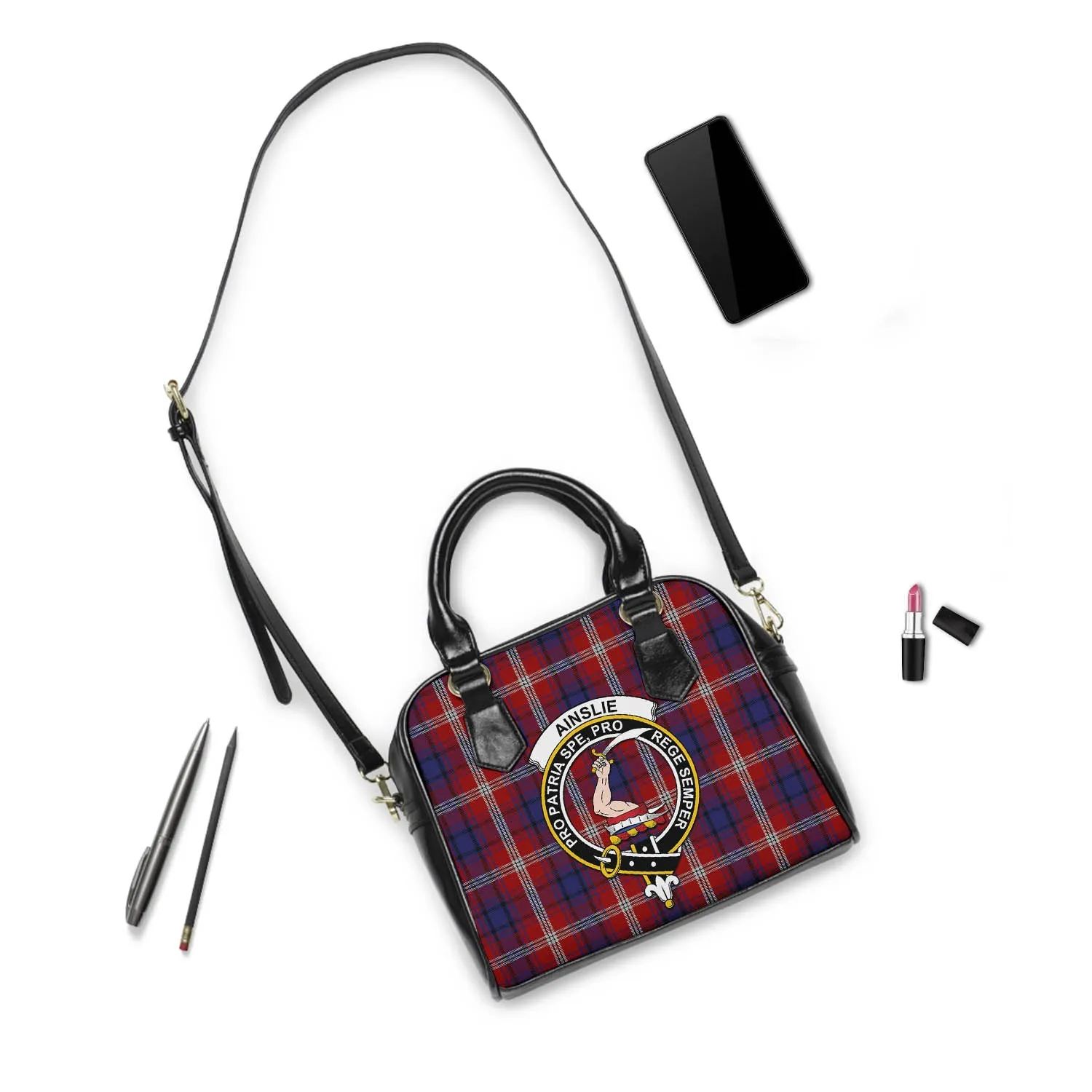 Ainslie Tartan Shoulder Handbags with Family Crest