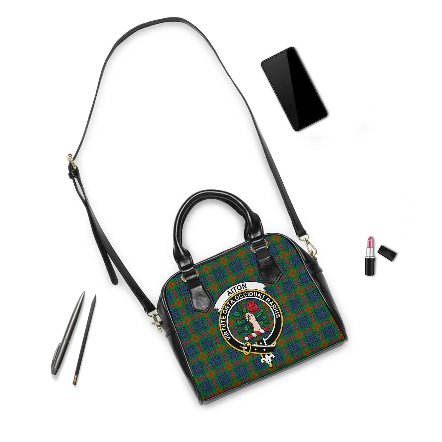 Aiton Tartan Shoulder Handbags with Family Crest