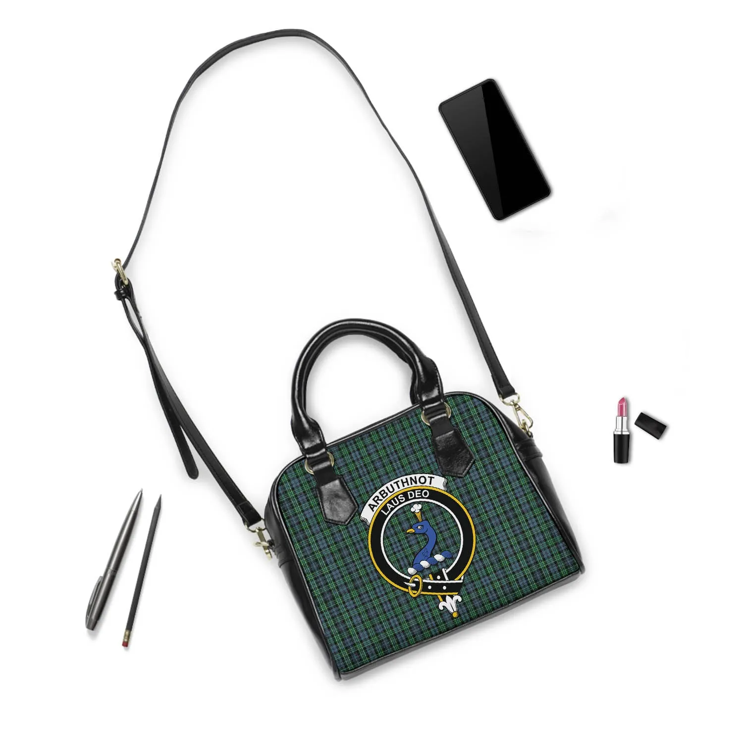 Arbuthnot Tartan Shoulder Handbags with Family Crest