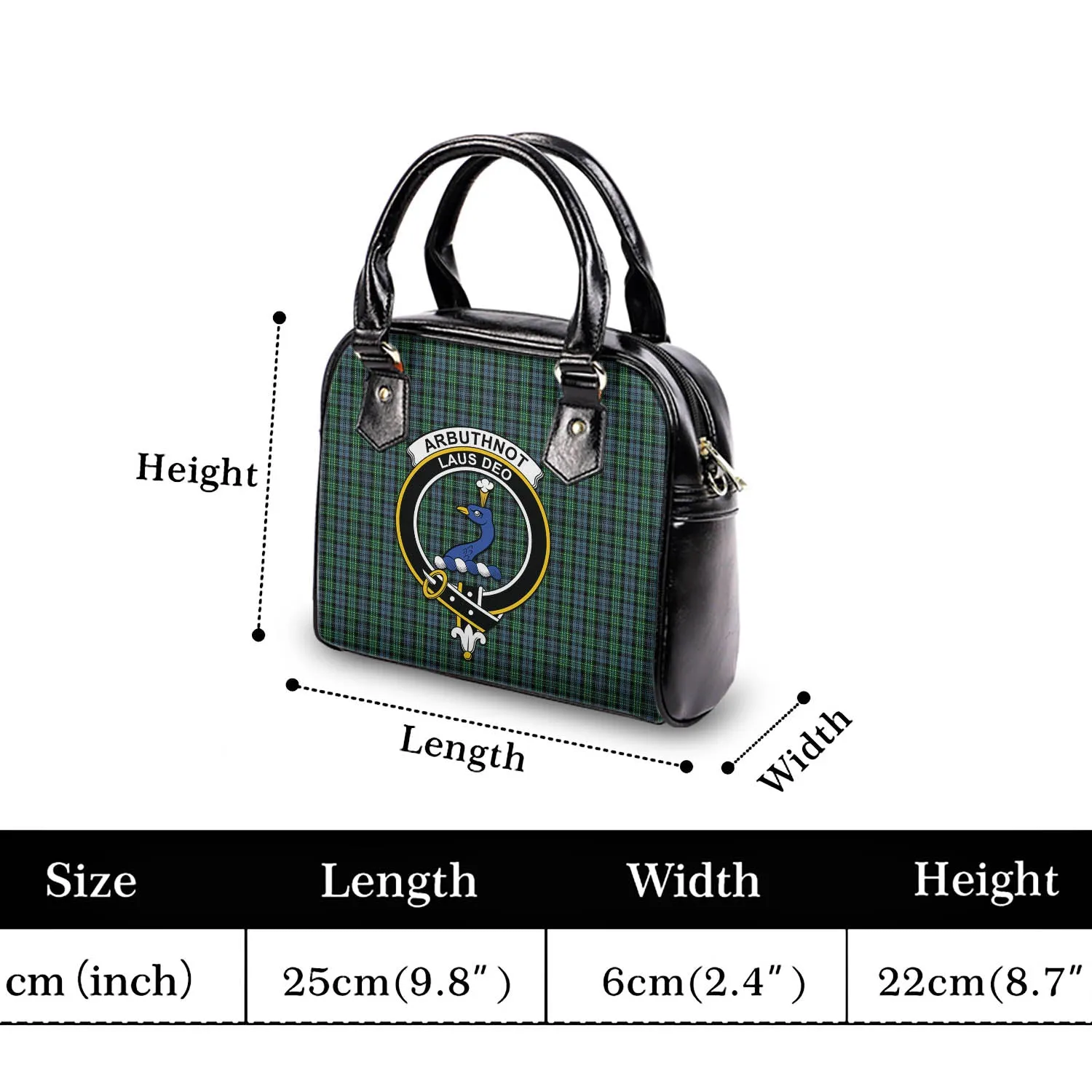 Arbuthnot Tartan Shoulder Handbags with Family Crest