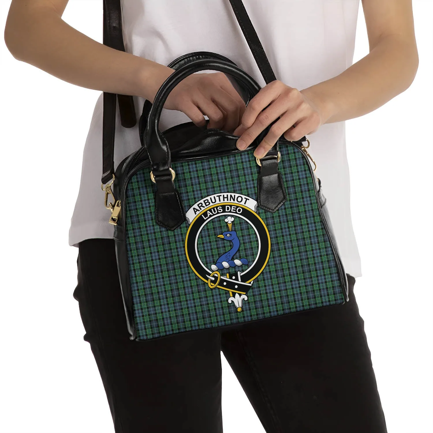 Arbuthnot Tartan Shoulder Handbags with Family Crest