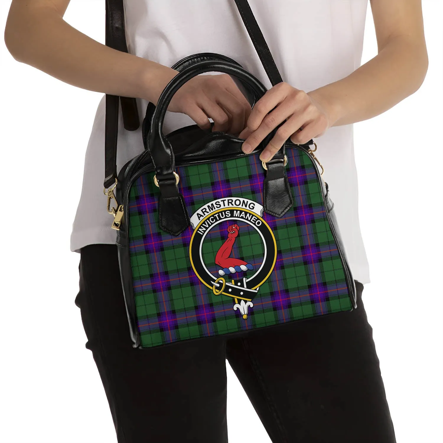 Armstrong Modern Tartan Shoulder Handbags with Family Crest