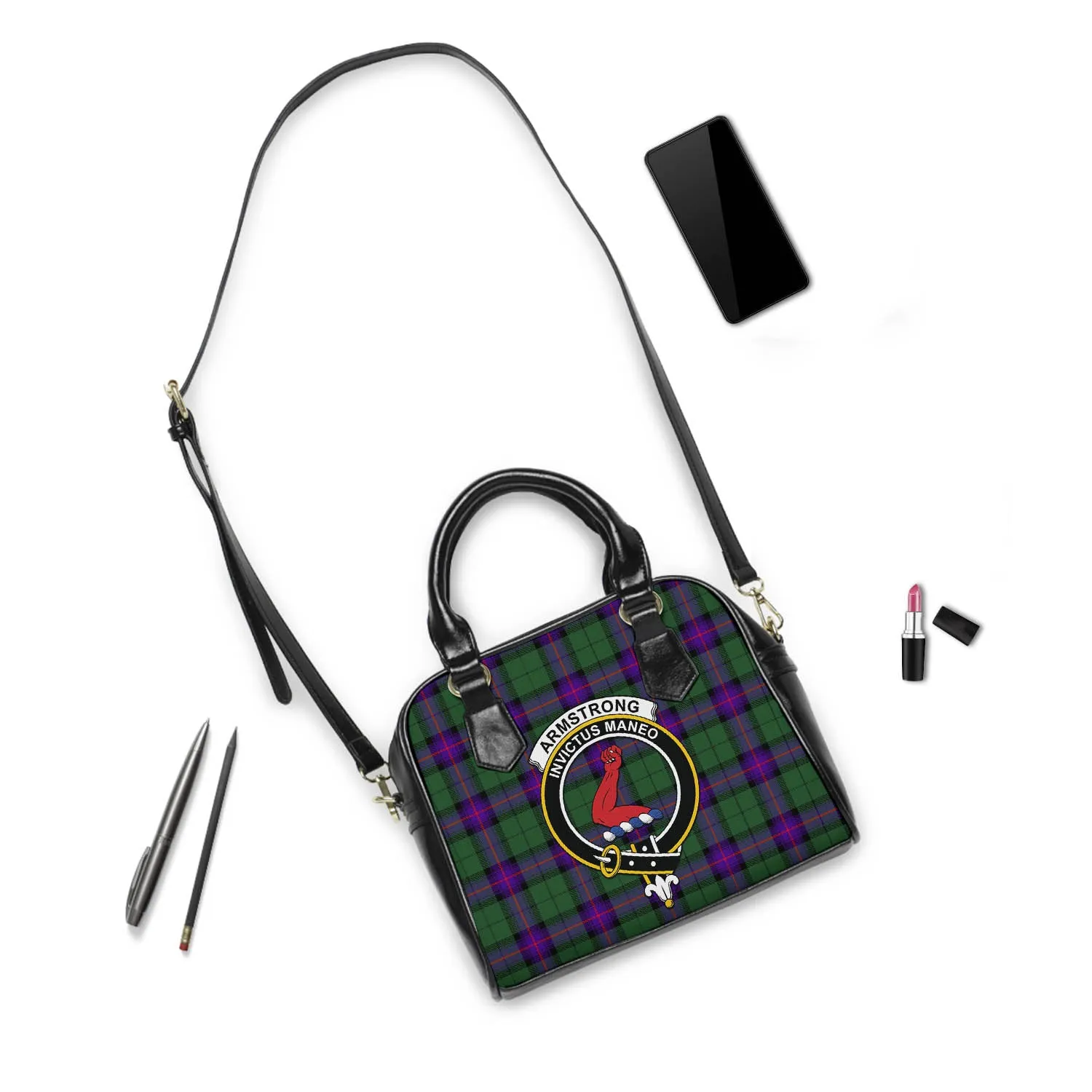 Armstrong Modern Tartan Shoulder Handbags with Family Crest
