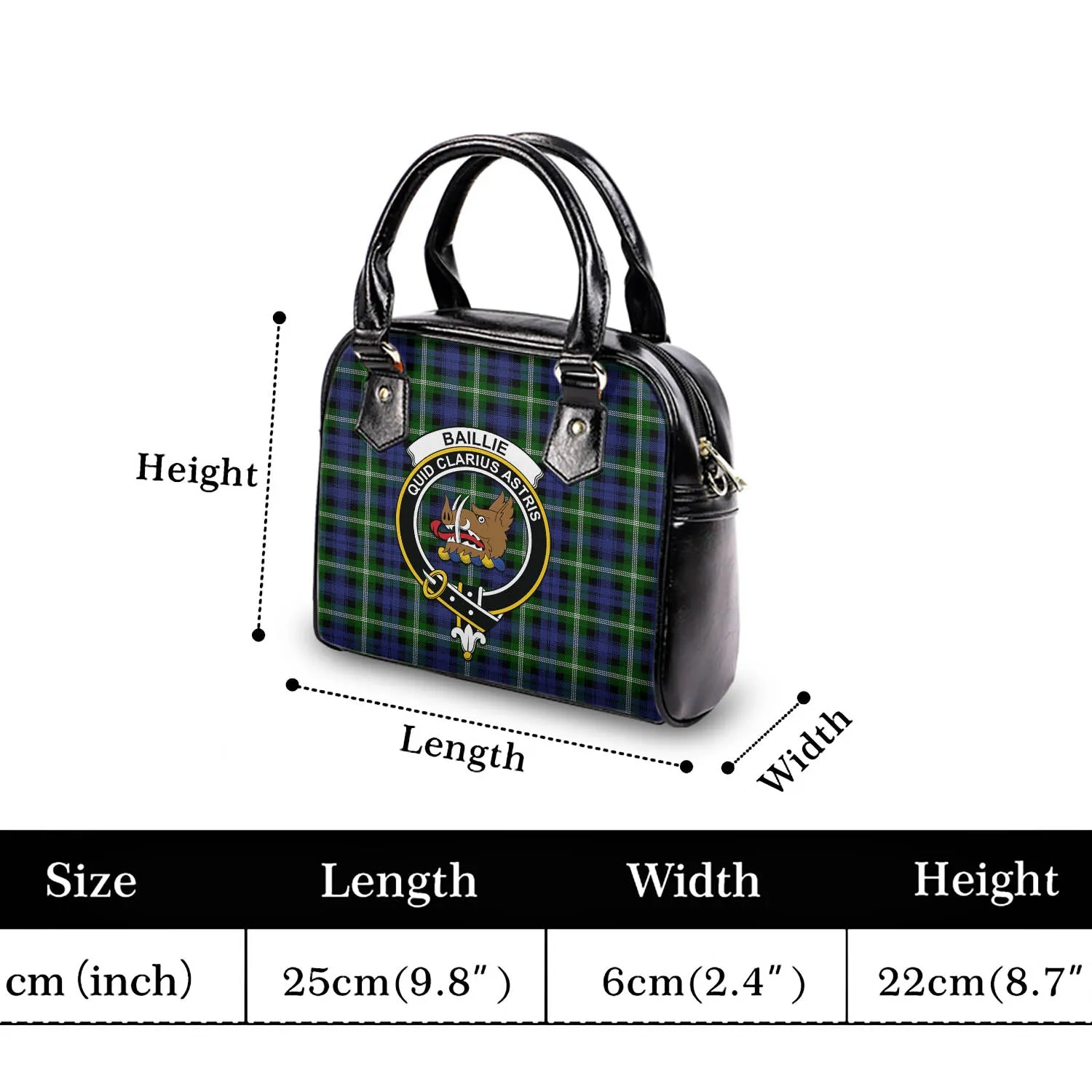 Baillie (Bailey) Tartan Shoulder Handbags with Family Crest