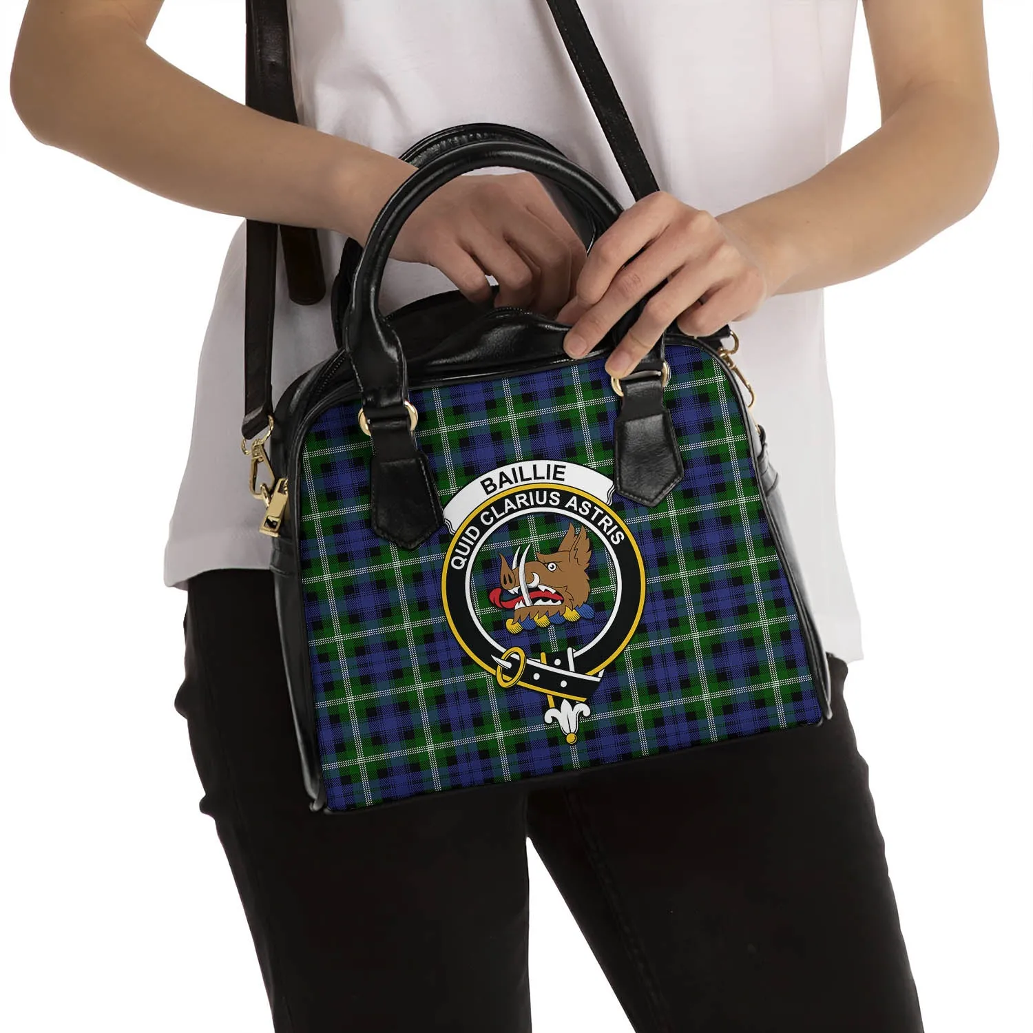Baillie (Bailey) Tartan Shoulder Handbags with Family Crest