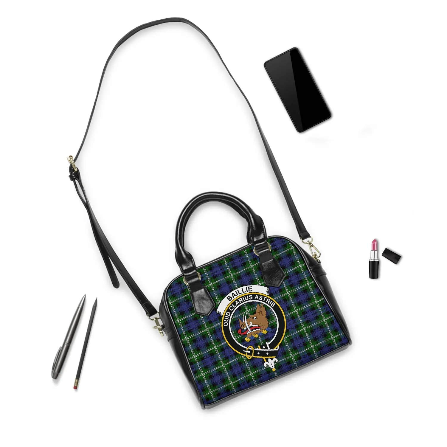 Baillie (Bailey) Tartan Shoulder Handbags with Family Crest