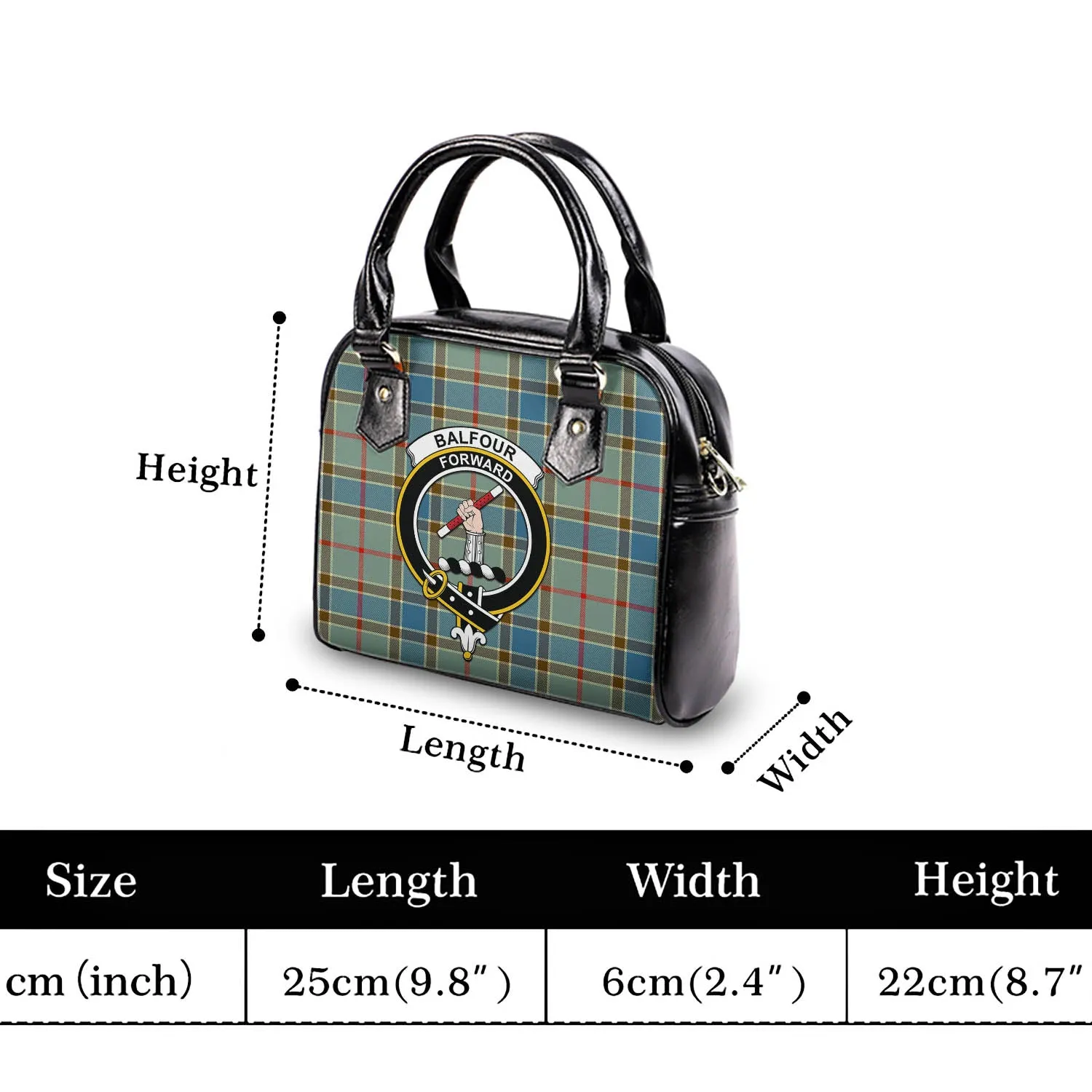 Balfour Blue Tartan Shoulder Handbags with Family Crest