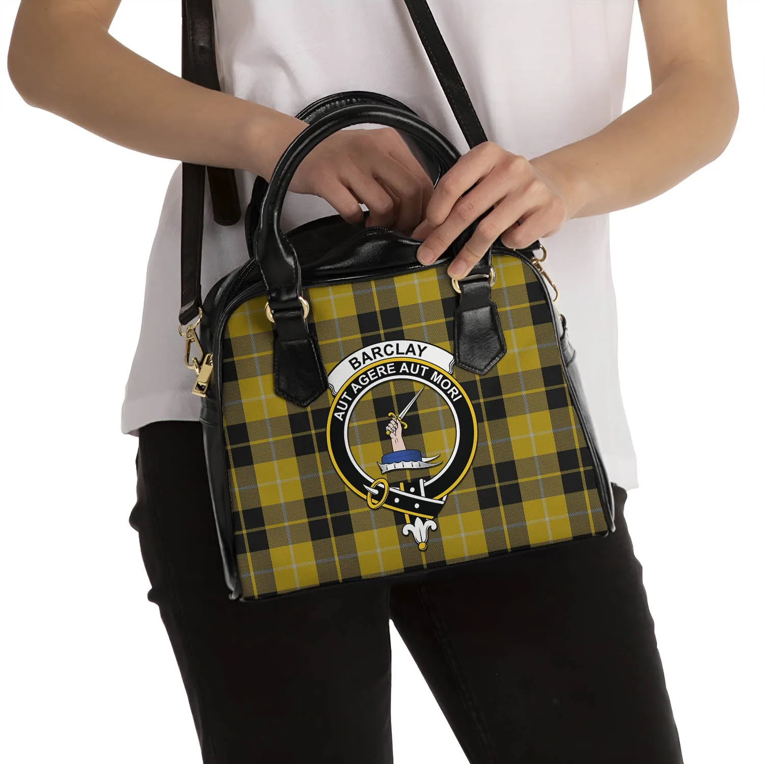 Barclay Dress Tartan Shoulder Handbags with Family Crest