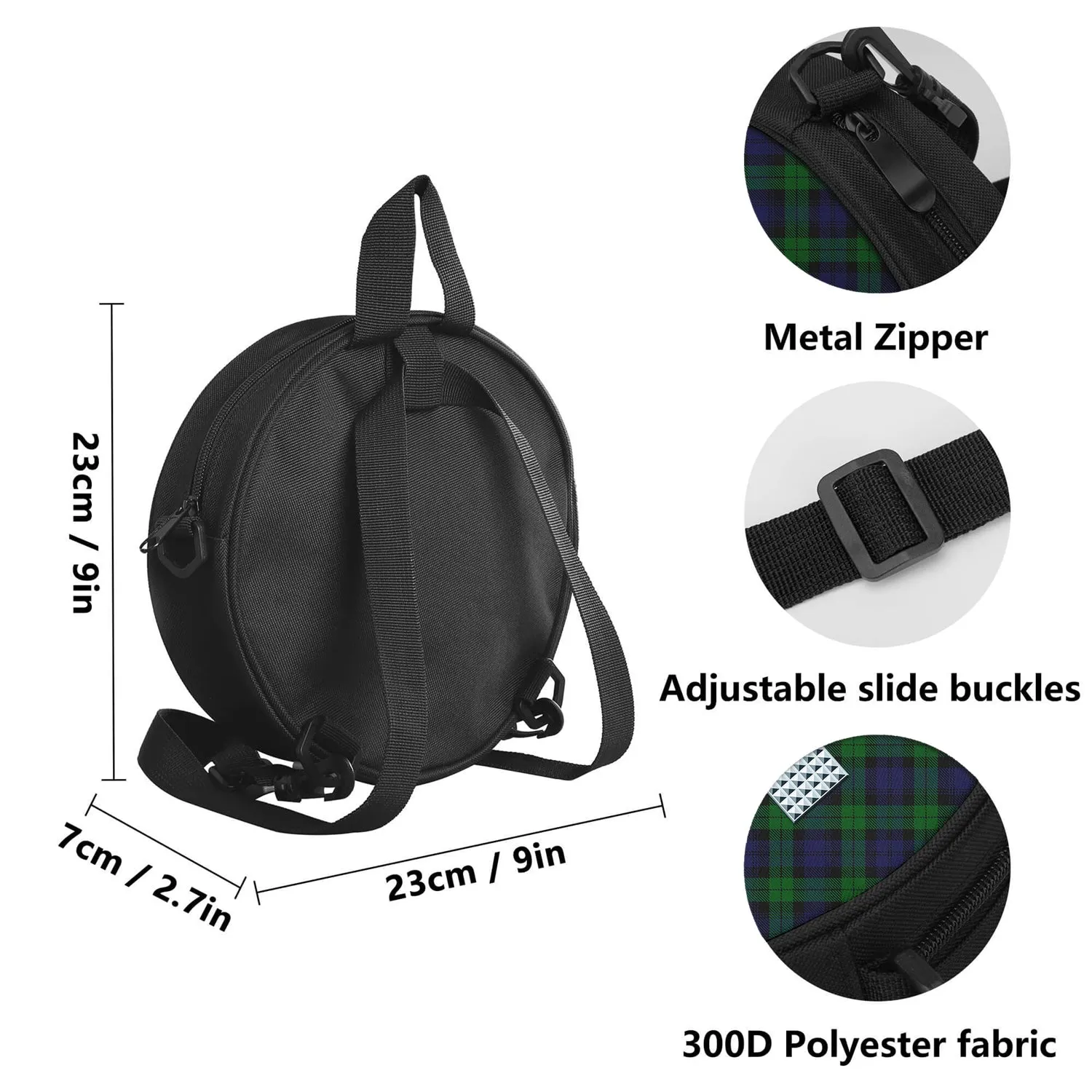 Black Watch Tartan Round Satchel Bags with Family Crest