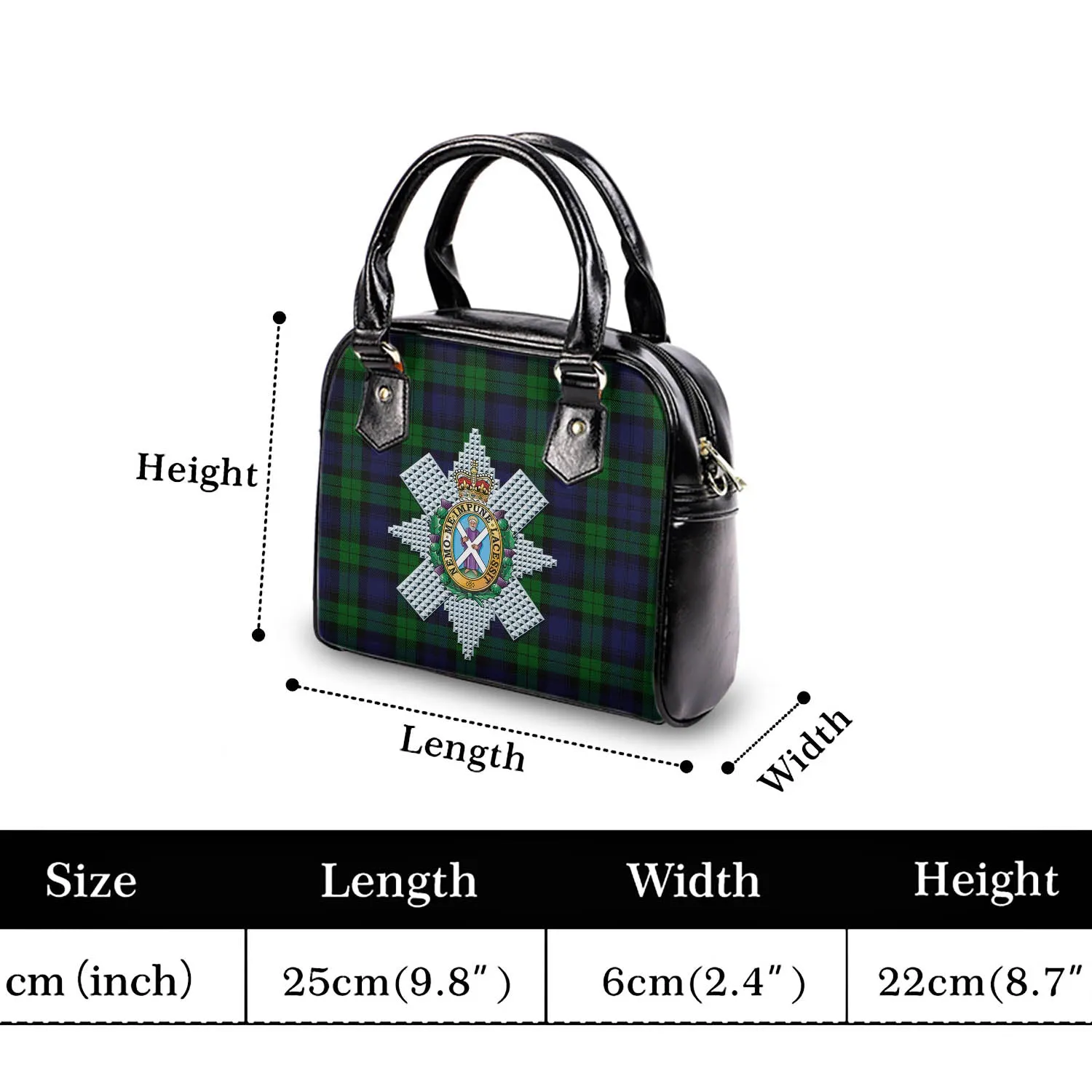 Black Watch Tartan Shoulder Handbags with Family Crest