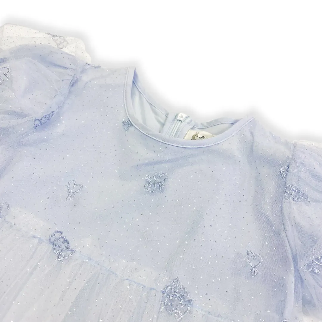 Blue Heart Candy Embroidery Mesh Dress