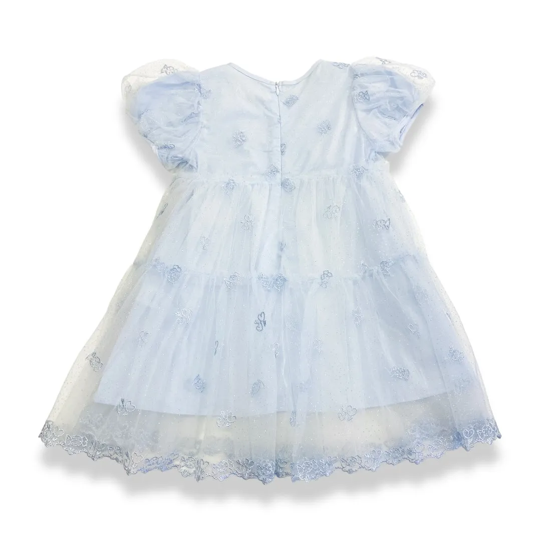 Blue Heart Candy Embroidery Mesh Dress