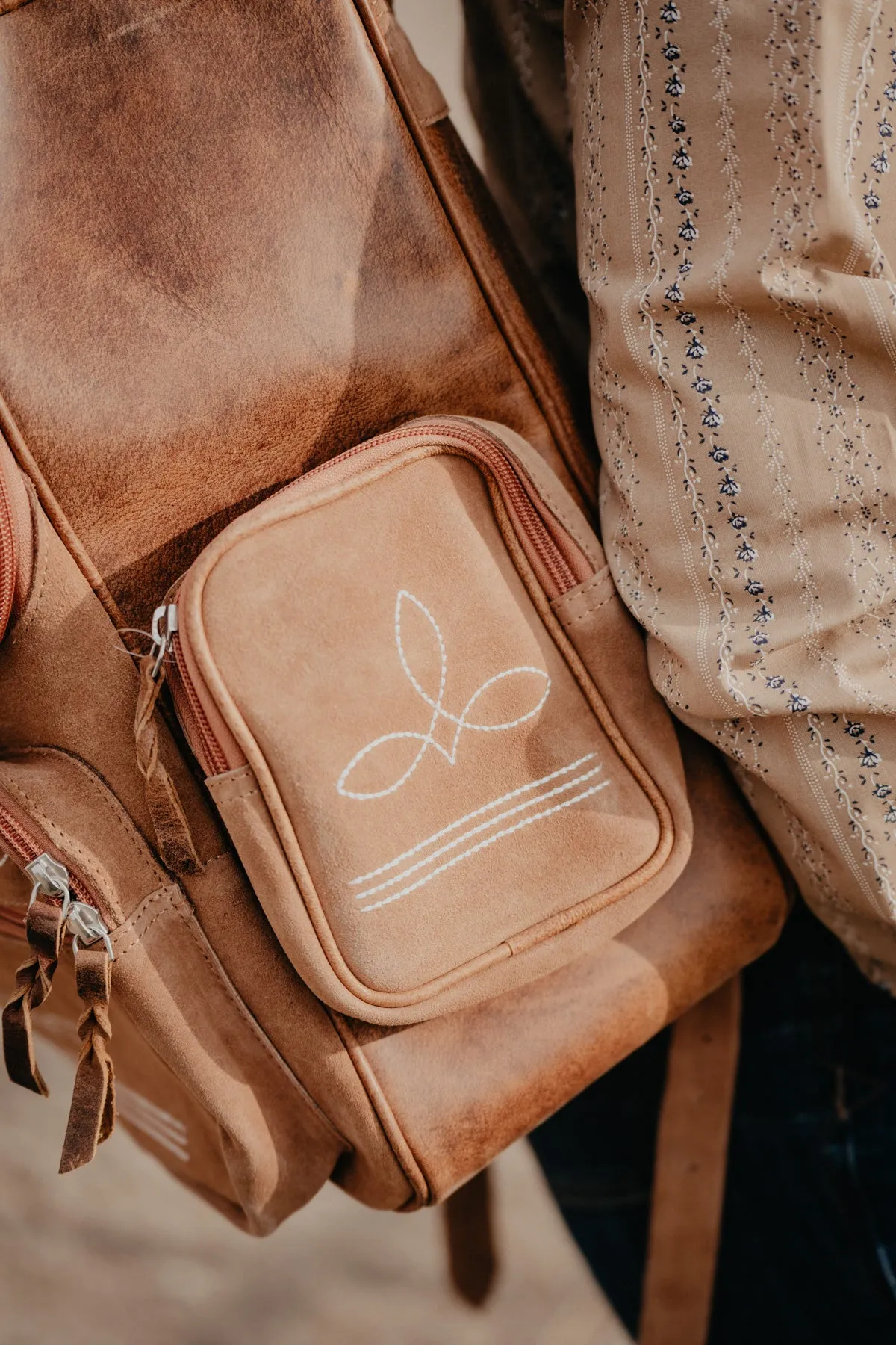 Boot Stitch Suede Backpack (Tan)