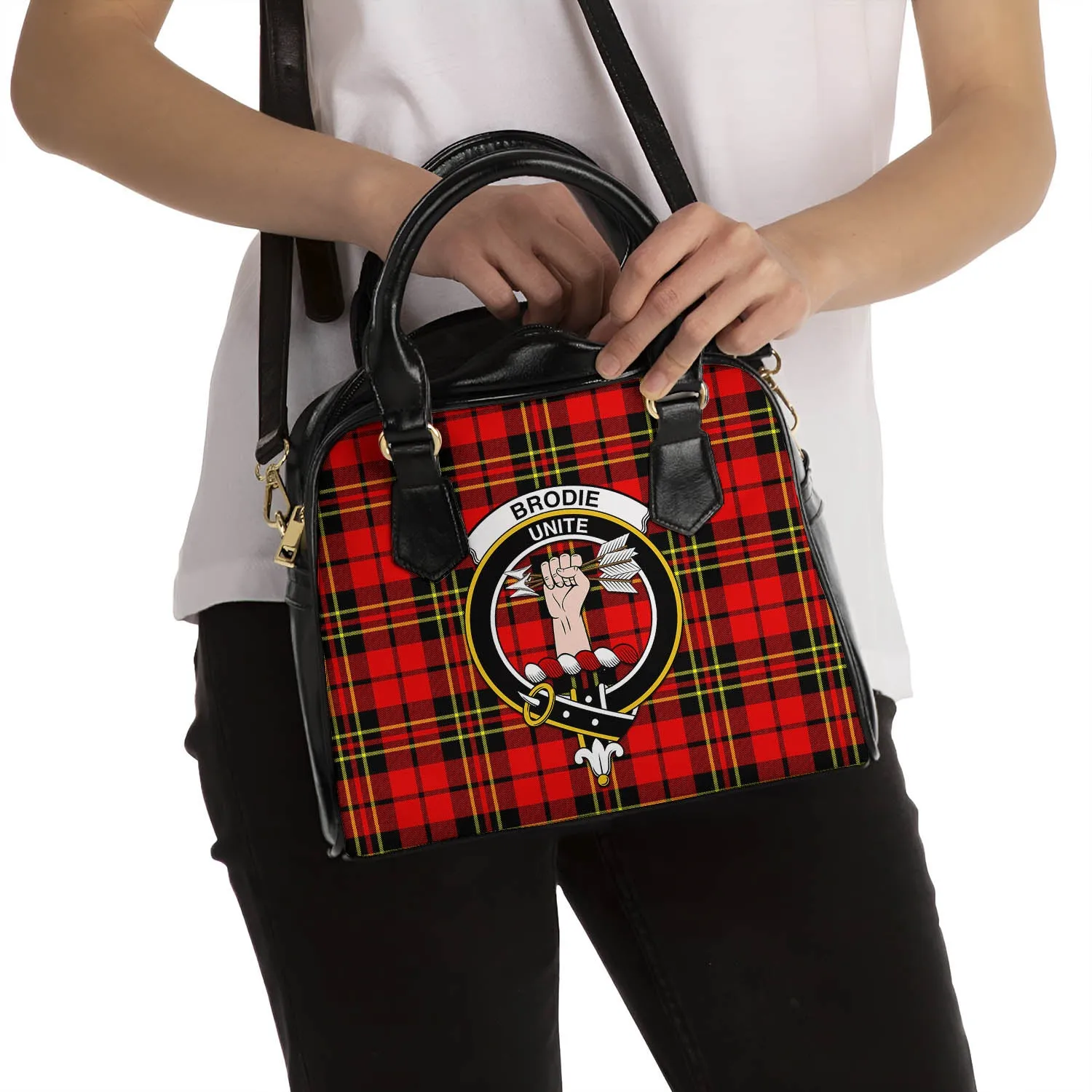 Brodie Modern Tartan Shoulder Handbags with Family Crest