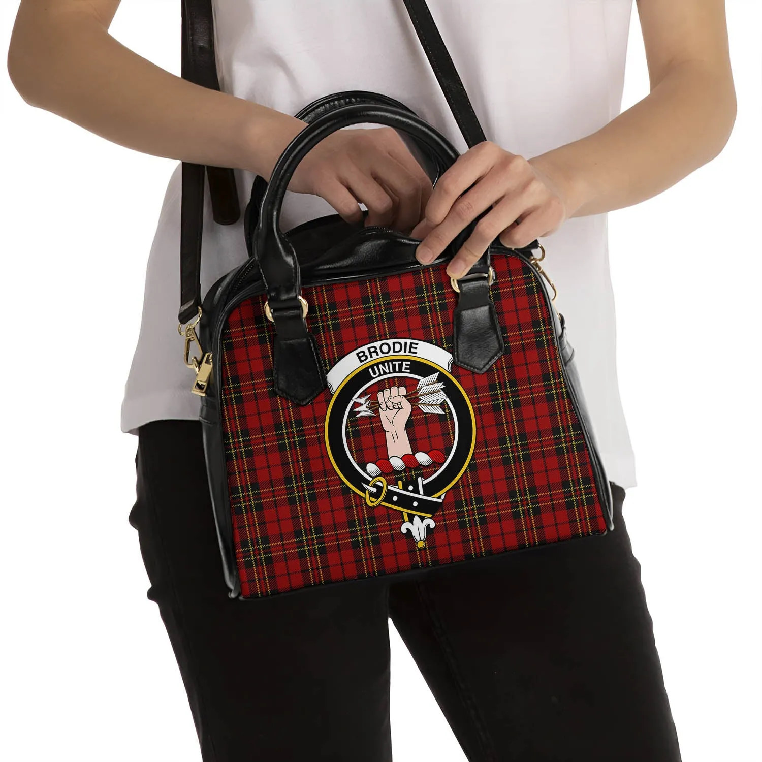 Brodie Tartan Shoulder Handbags with Family Crest