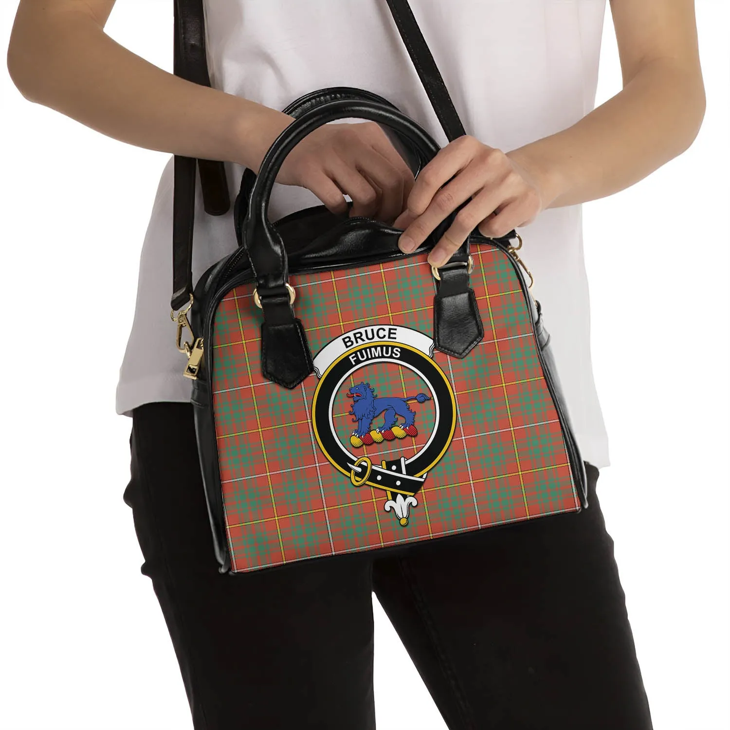 Bruce Ancient Tartan Shoulder Handbags with Family Crest