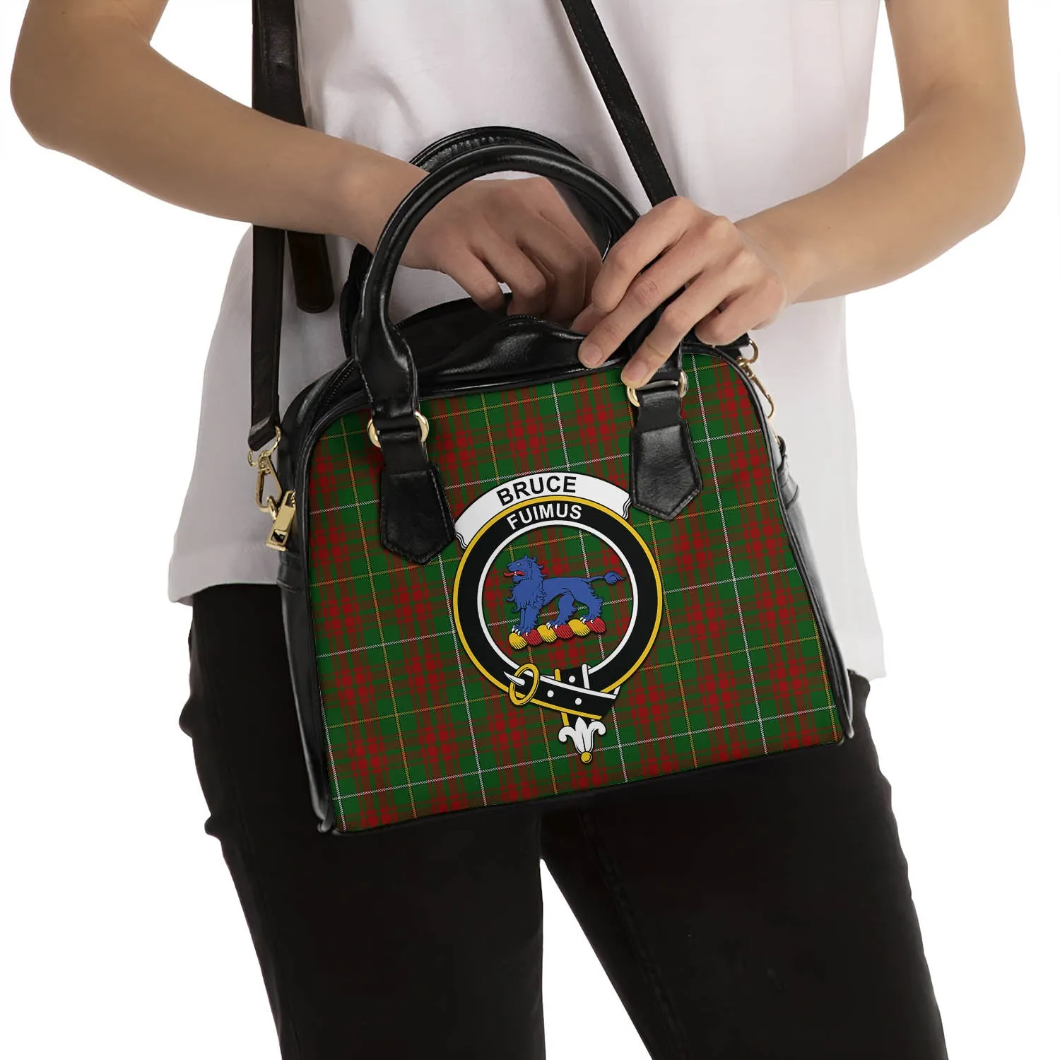 Bruce Hunting Tartan Shoulder Handbags with Family Crest