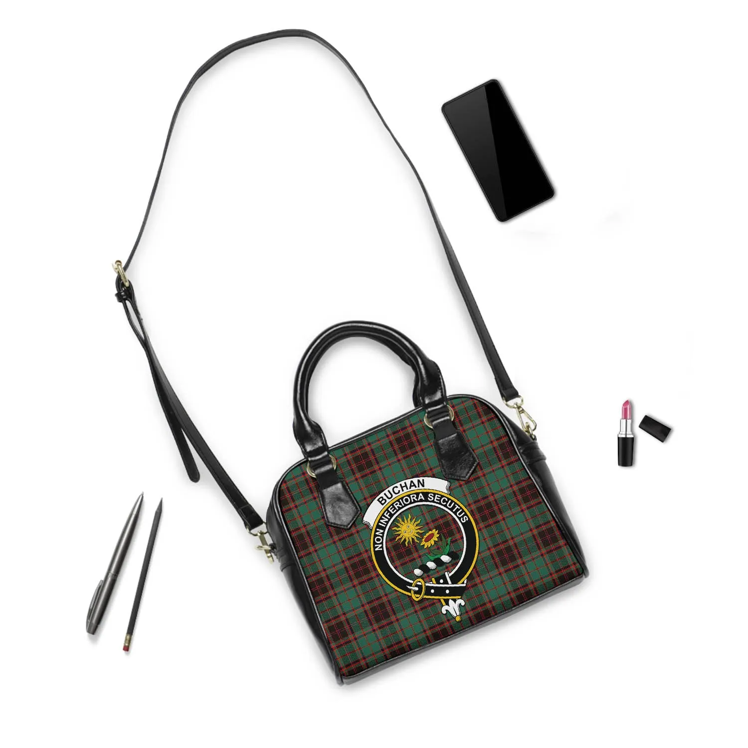 Buchan Ancient Tartan Shoulder Handbags with Family Crest