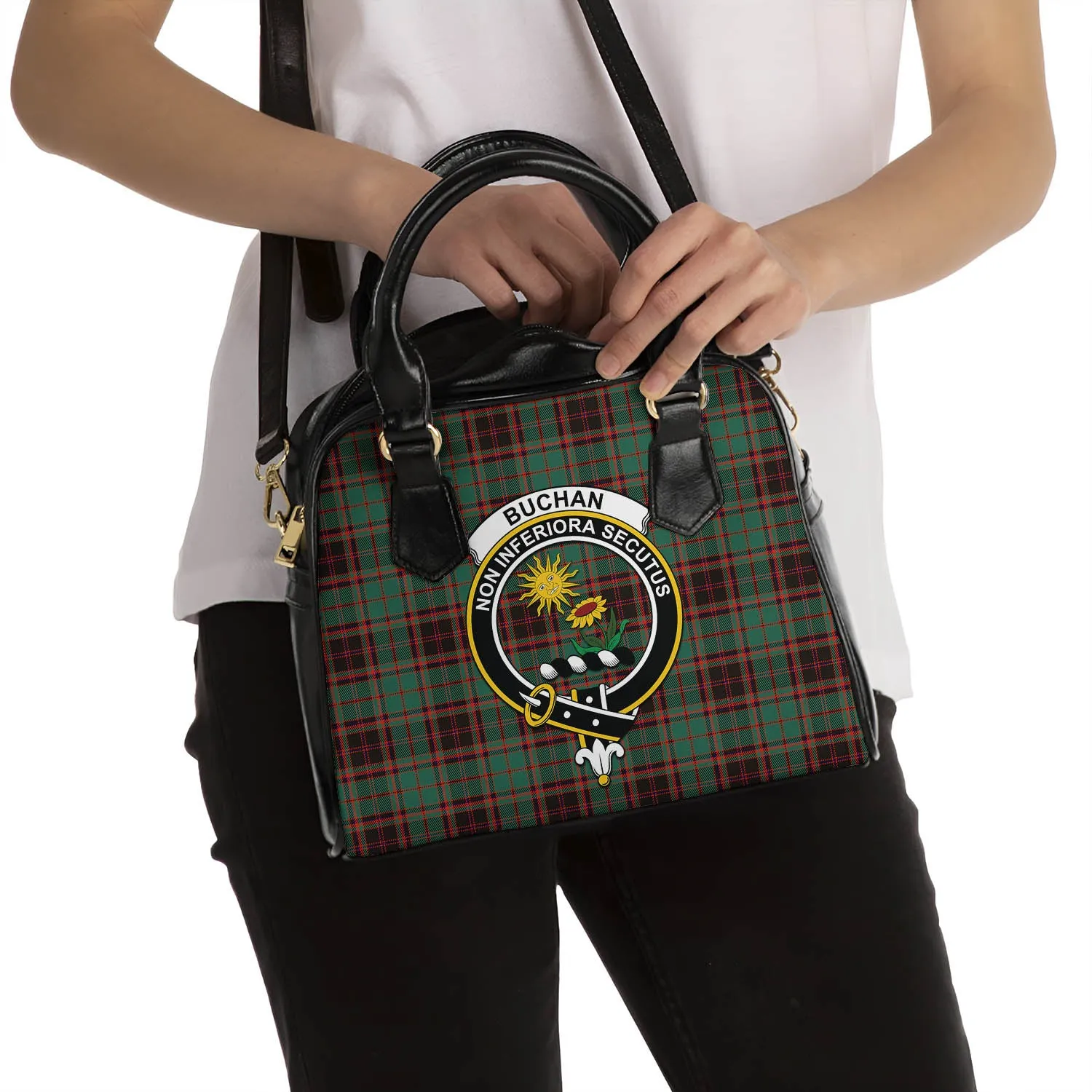 Buchan Ancient Tartan Shoulder Handbags with Family Crest
