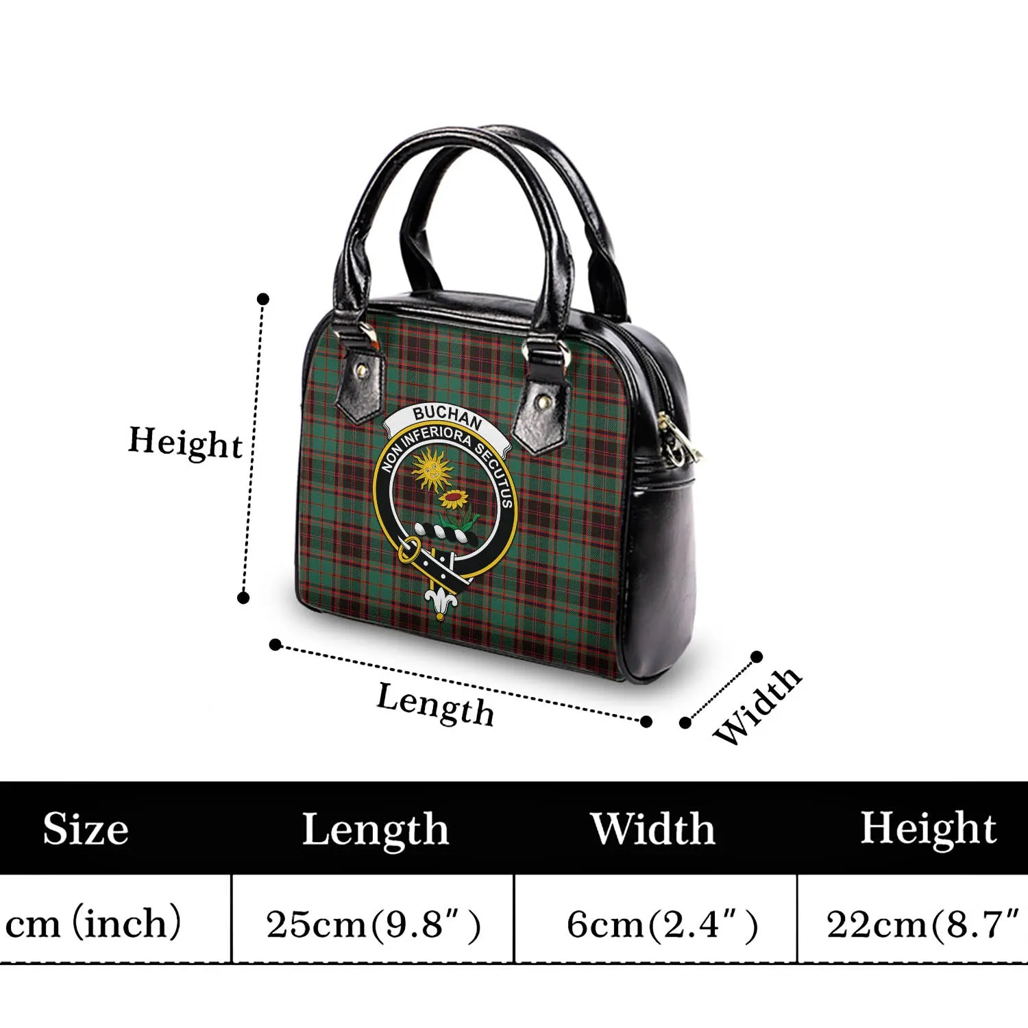 Buchan Ancient Tartan Shoulder Handbags with Family Crest