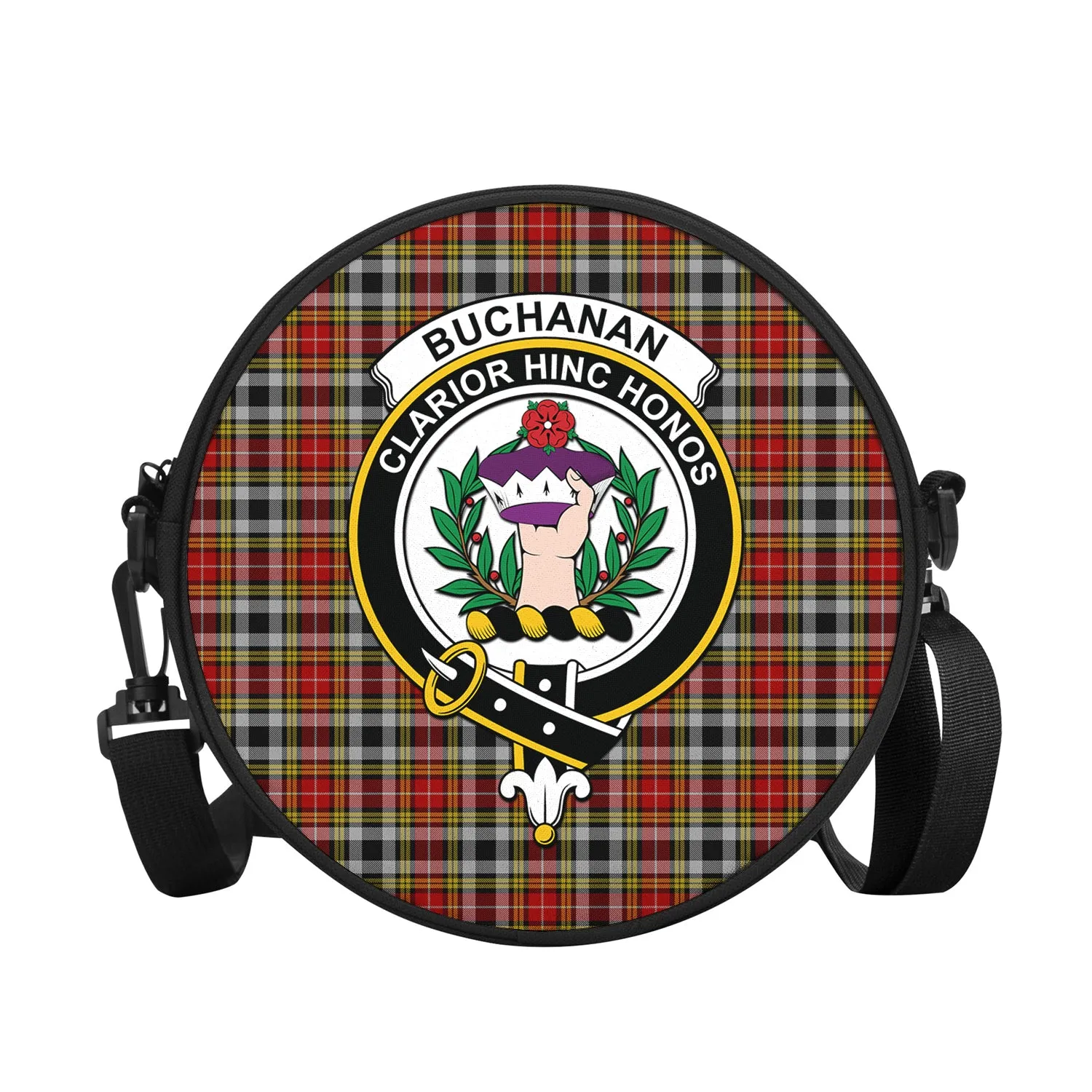 Buchanan Old Dress Tartan Round Satchel Bags with Family Crest