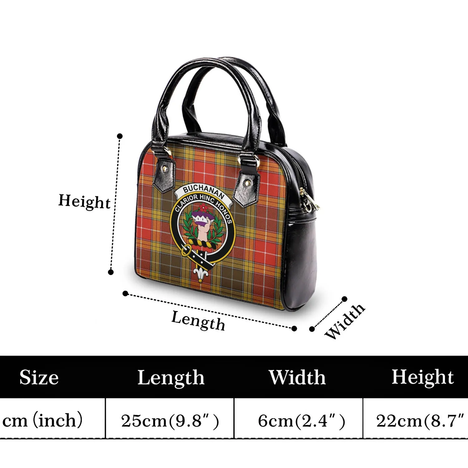 Buchanan Old Set Weathered Tartan Shoulder Handbags with Family Crest