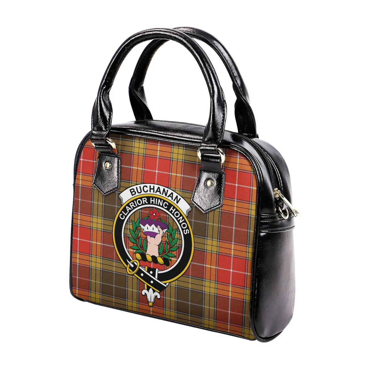 Buchanan Old Set Weathered Tartan Shoulder Handbags with Family Crest