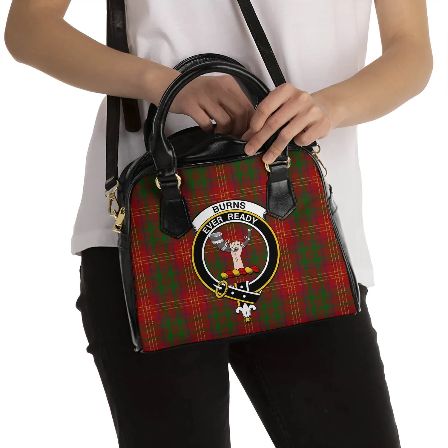 Burns Tartan Shoulder Handbags with Family Crest