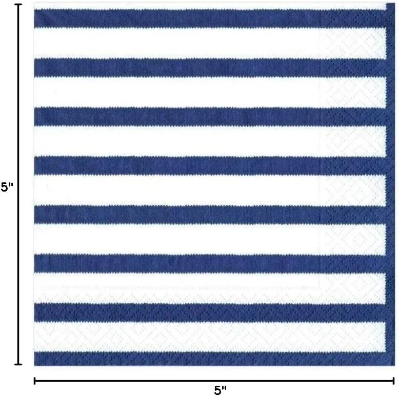 Caspari Bretagne Paper Cocktail Napkins in Blue - 20 Per Package