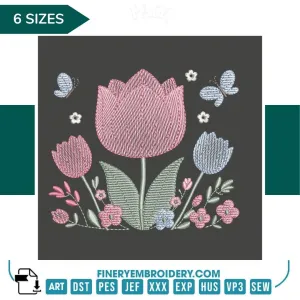 Charming Tulip Embroidery Design | FineryEmbroidery