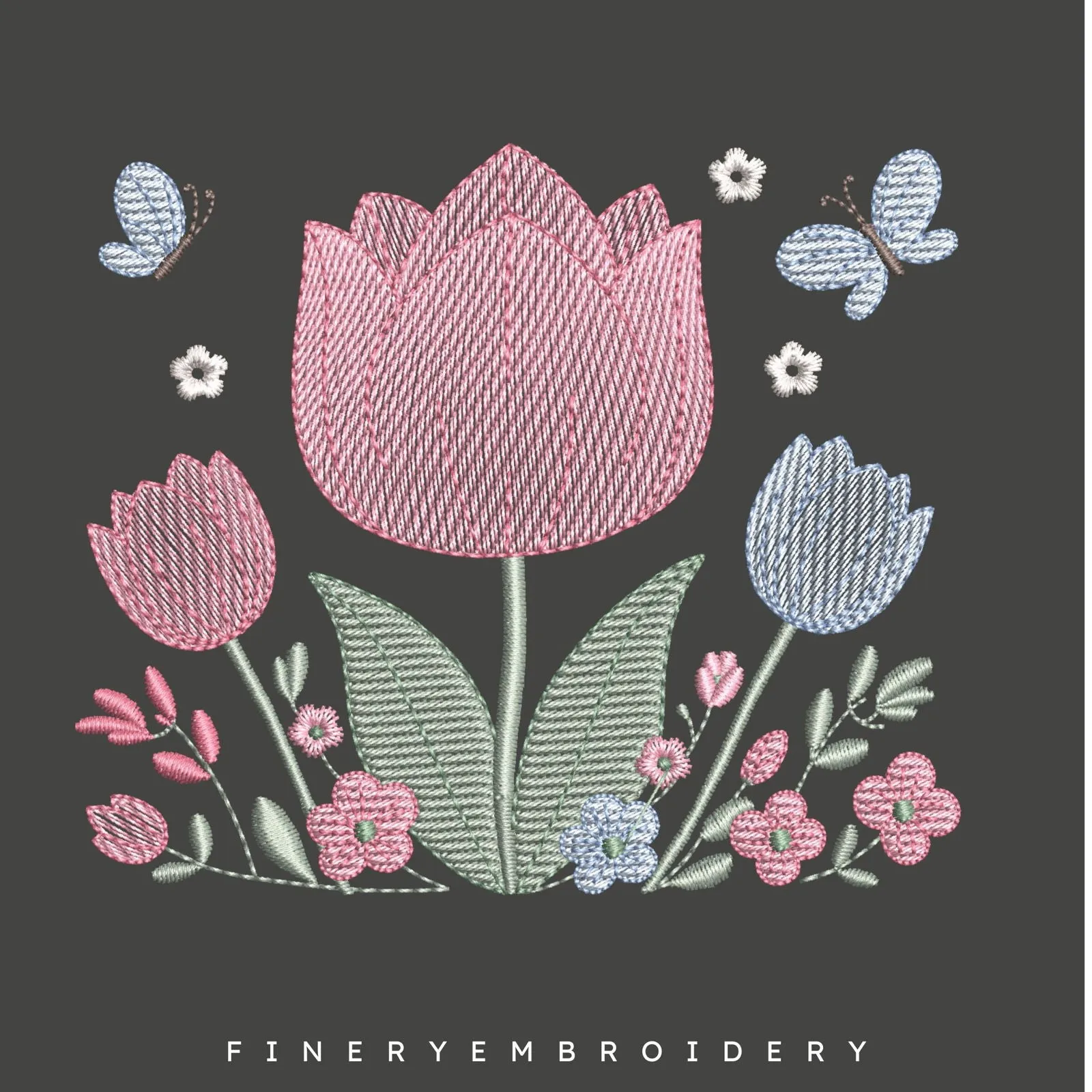 Charming Tulip Embroidery Design | FineryEmbroidery