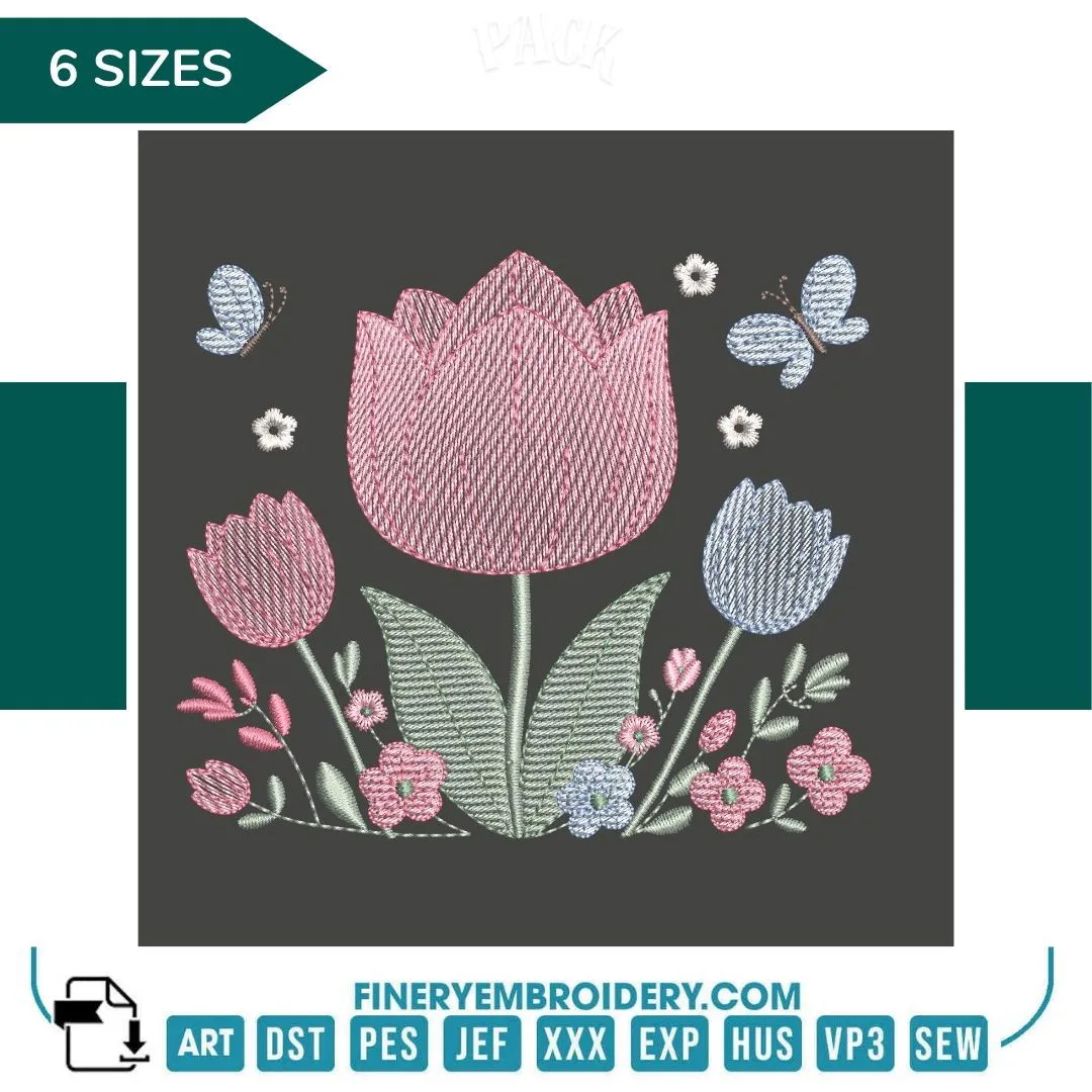 Charming Tulip Embroidery Design | FineryEmbroidery