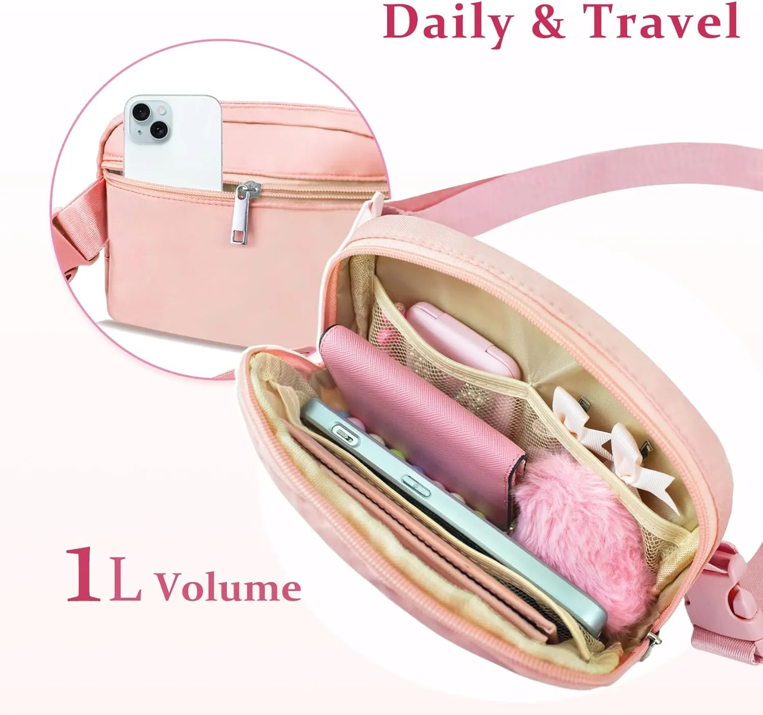 COSHAYSOO Pink Small Waist Fanny Pack Belt Bag with Initial Letter Patch Crossbody Adjustable Strap for Women Girls Running Traveling, Mini Cross Body Travel Must Have Purse Essential Pouch (O)