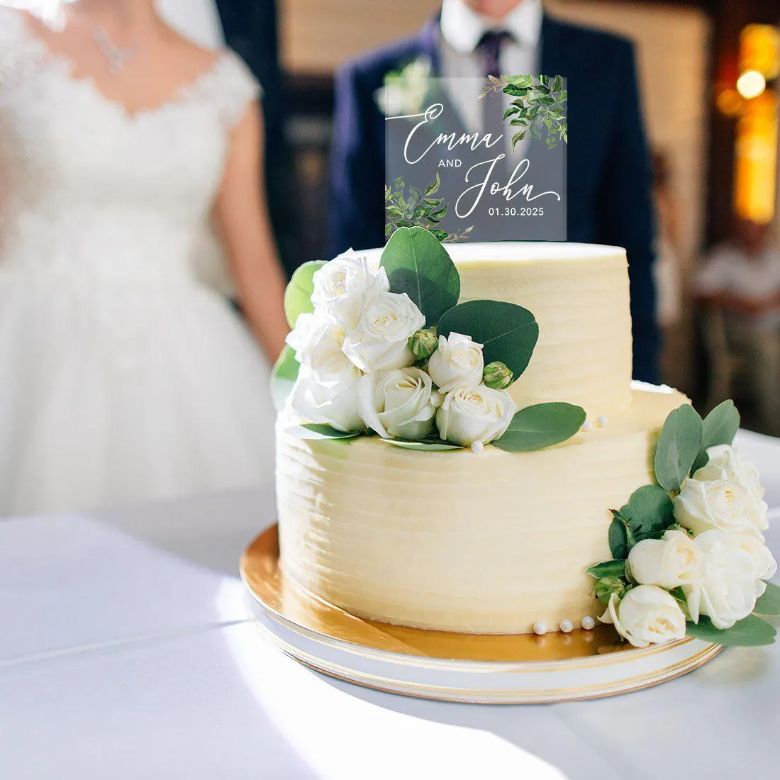 Custom Eucalyptus Greenery Square Acrylic Cake Topper Collection