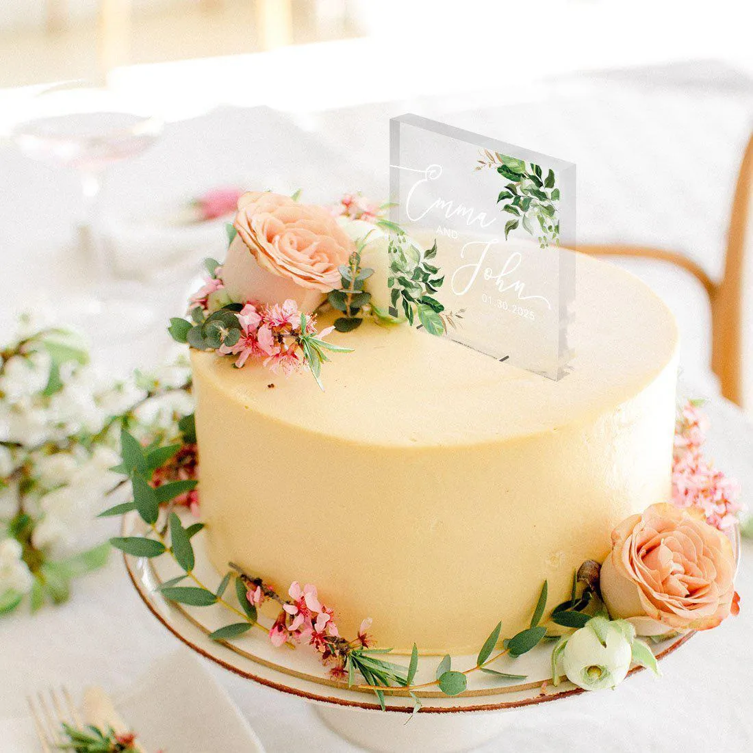 Custom Eucalyptus Greenery Square Acrylic Cake Topper Collection