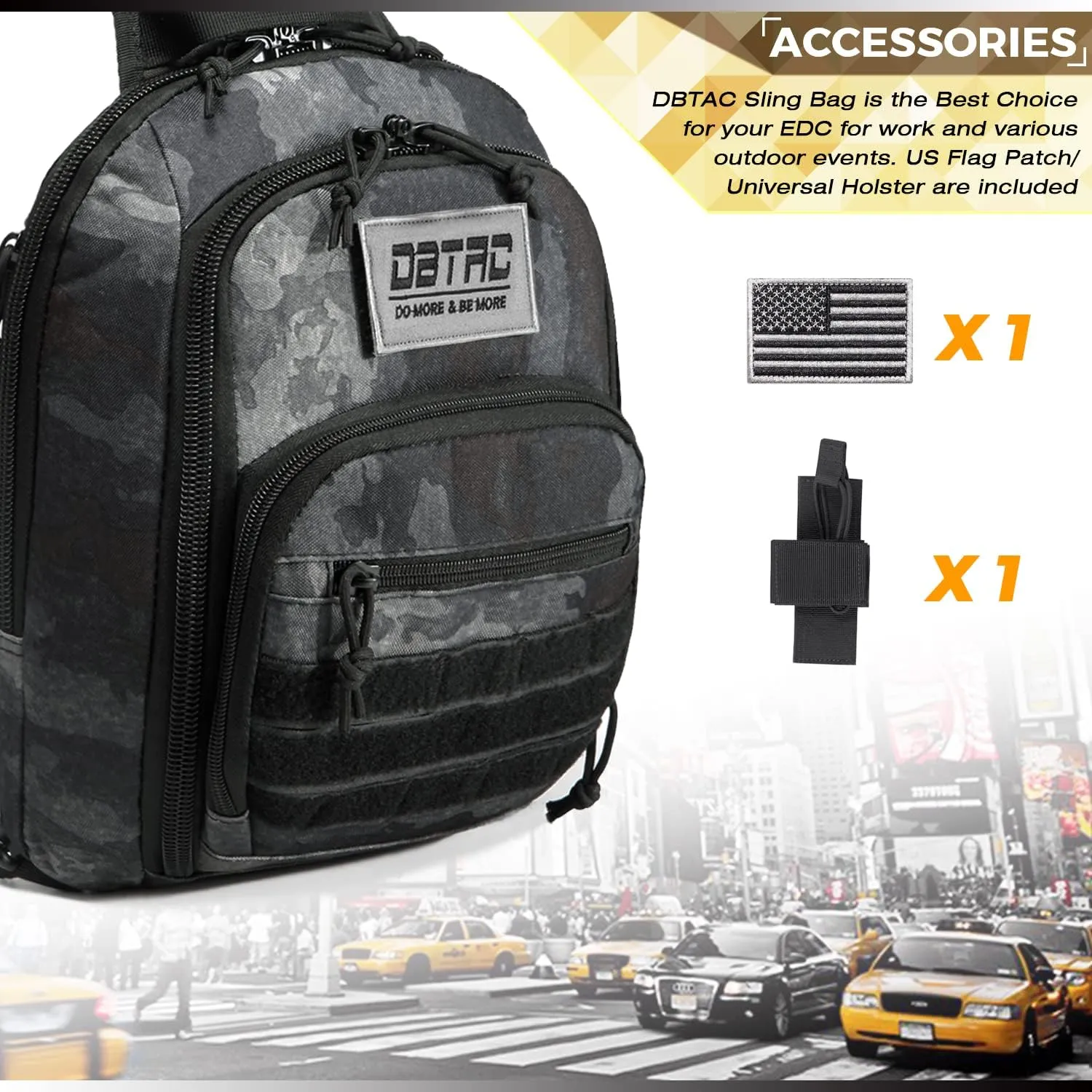 DBTAC Tactical Sling Bag | 8L Military Shoulder Chest Pack for Full Size Concealed Carry, Range, Travel, Outdoor Sports
