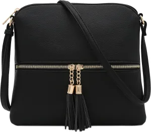 DELUXITY Lightweight Medium Crossbody Bag with Tassel