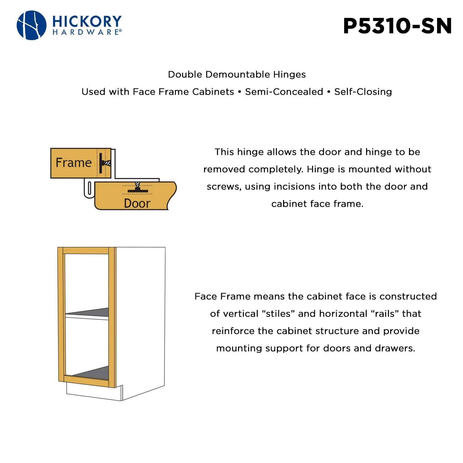 Double Demountable 1/2 Inch Overlay (2-Pack) Hinge