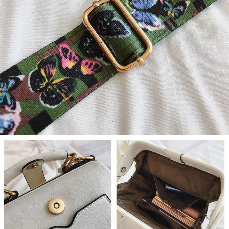 Embroidered Elephant Accent Handbags with Butterfly Strap