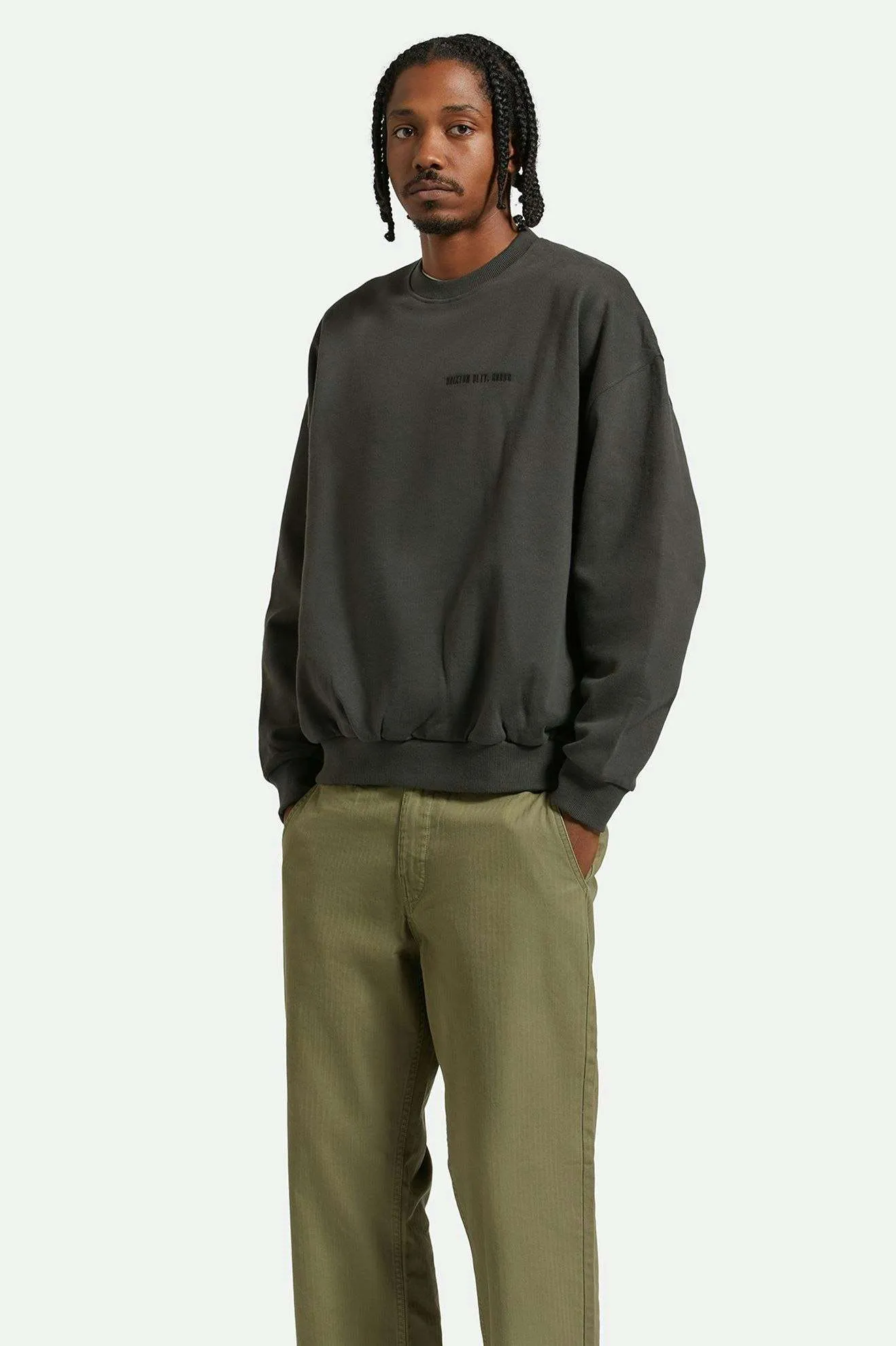 Embroidered Heavyweight Oversized Crew - Washed Black