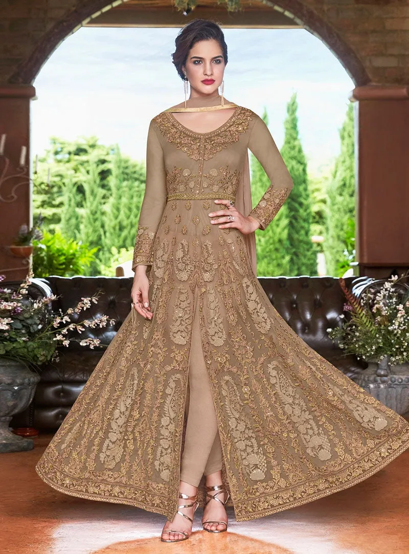 Golden Glamour Embroidered Slit Style Anarkali Suit