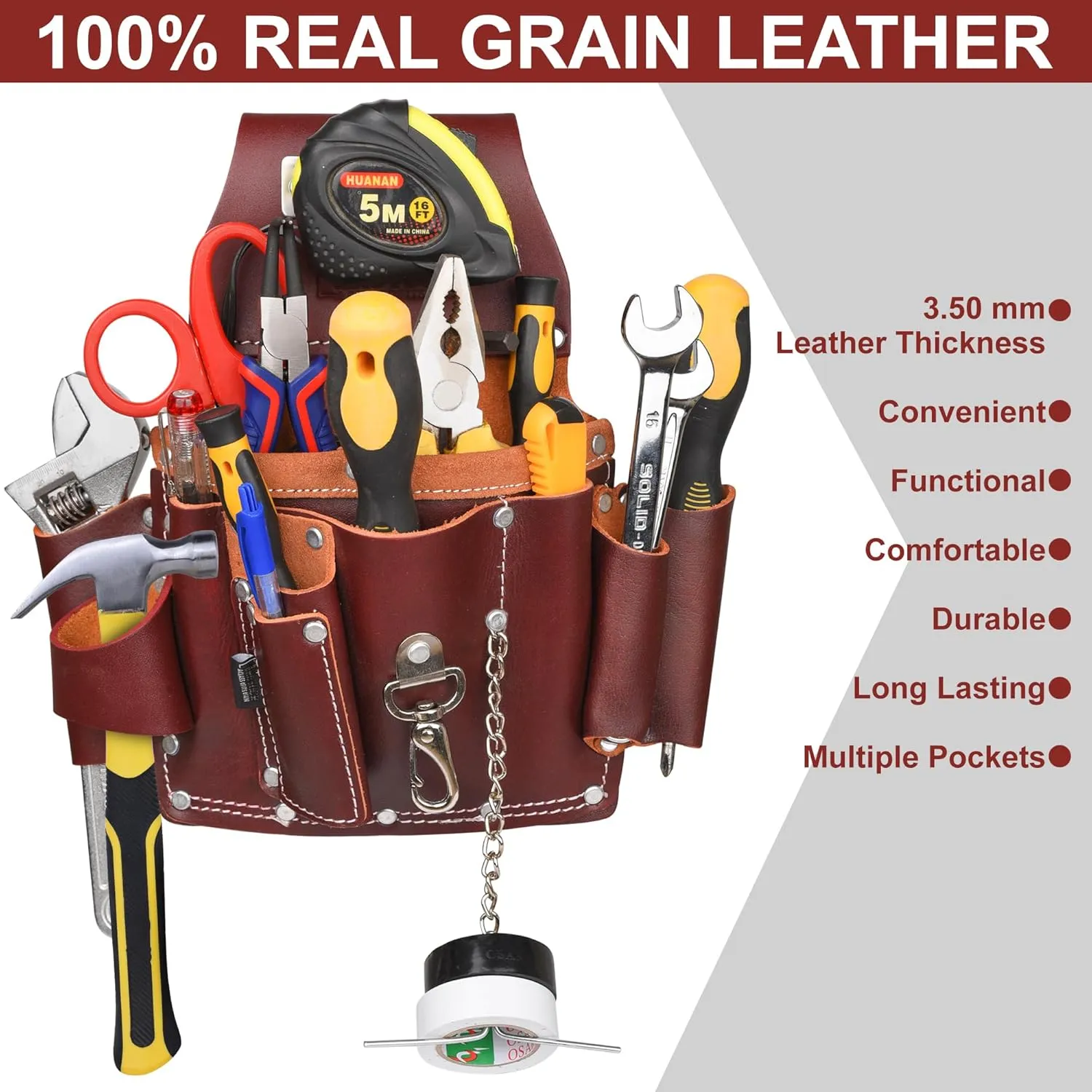 Grain Leather Electrician Tool Pouch | Carpenter Tool Pouch | Electrician Pouch | Electric Tool Bag | Electrician Bag | Leather Tool Belt