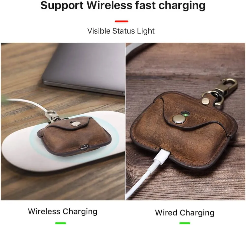 Hiram Airpods Pro Leather Case, Crazy Horse Cowhide Leather Portable Travel Case for Airpods Pro,Headphone Cases for AirPods Pro Charging Case(Coffee)
