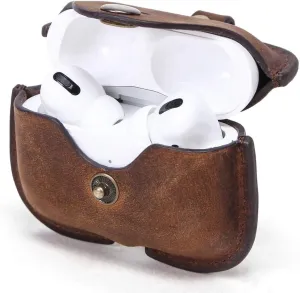 Hiram Airpods Pro Leather Case, Crazy Horse Cowhide Leather Portable Travel Case for Airpods Pro,Headphone Cases for AirPods Pro Charging Case(Coffee)